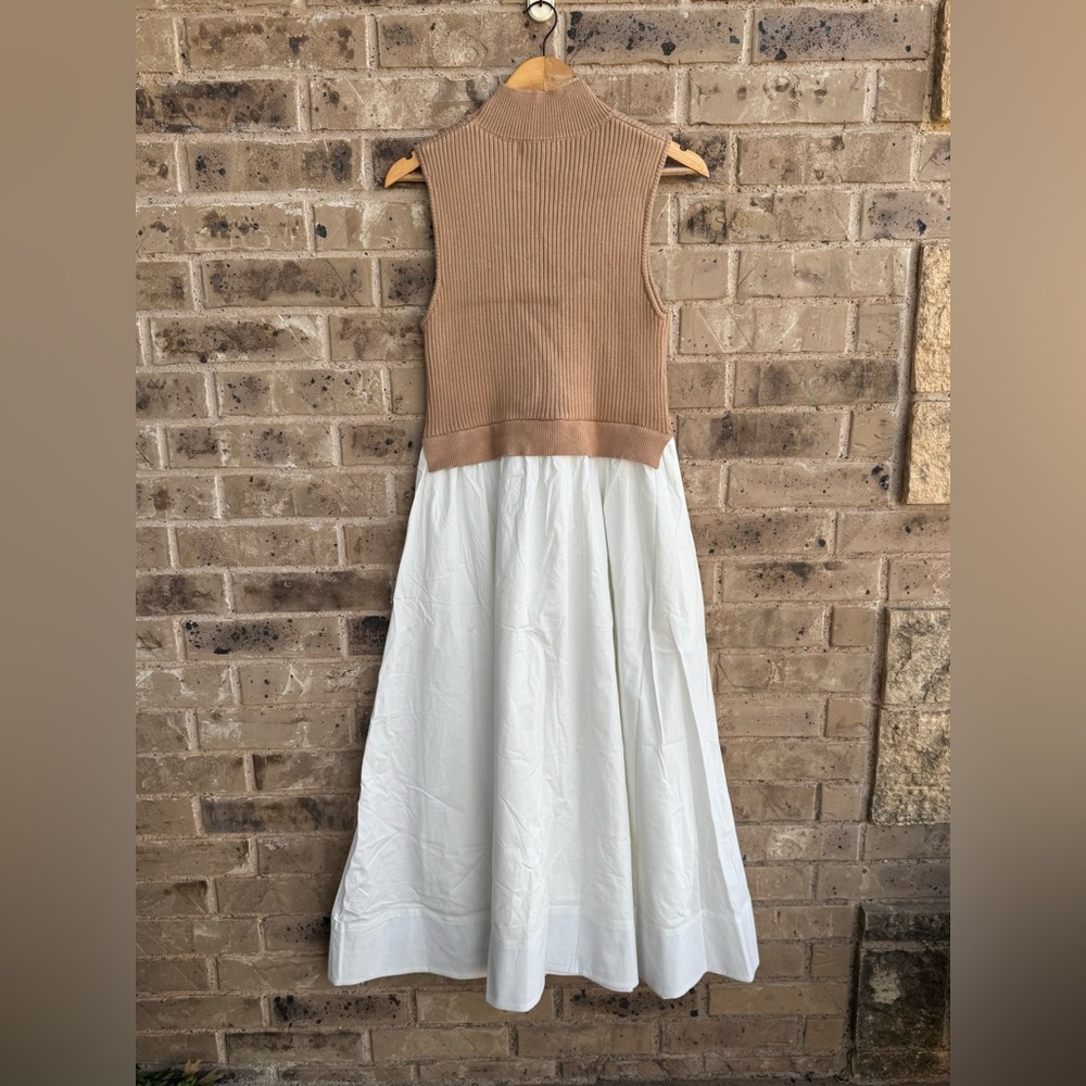NWT ENGLISH FACTORY Mixed Media Turtleneck Tan/White Midi Dress Sz Large - Picture 6 of 13